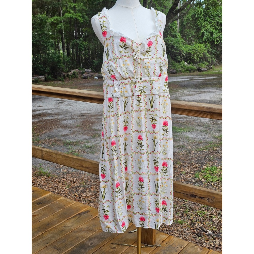 As U Wish Floral Cottagecore Midi Dress 1X Bone Pink Coquette Keyhole Pockets